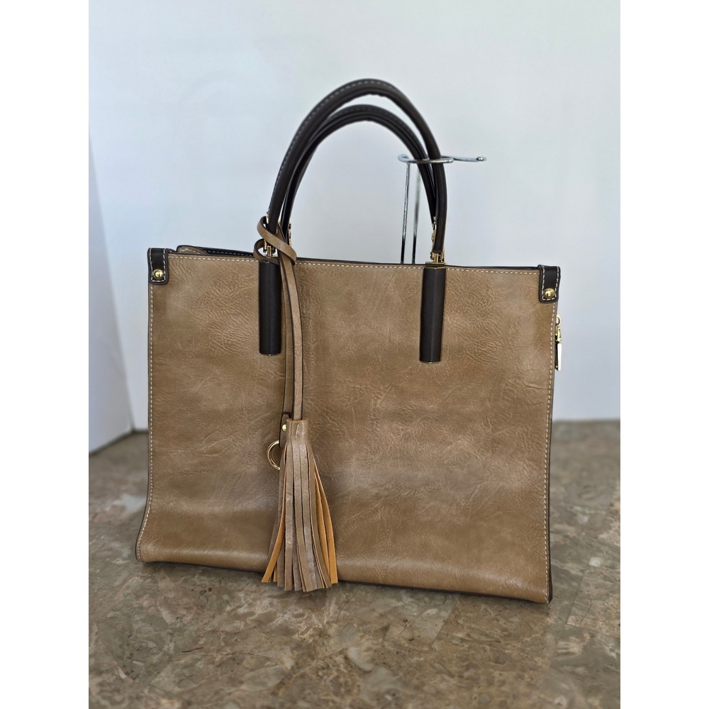 Madeline Love Structured‎ Tote Bag Faux Leather Tassel Decor Work School E